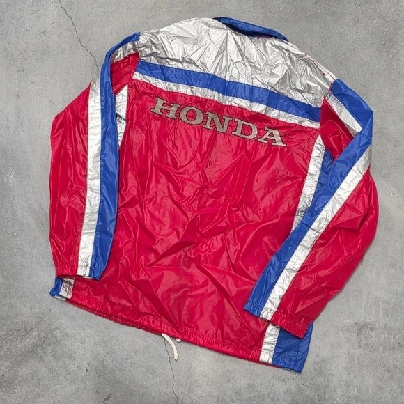 RARE Vintage 80s Honda Racing Jacket Windbreaker Red Blue Silver - Picture 3 of 4